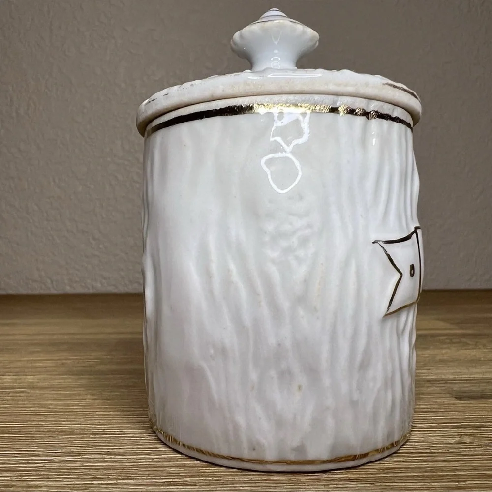 Antique Victorian Porcelain Horseradish Pot Jar Hand Painted Floral Gilt Lid